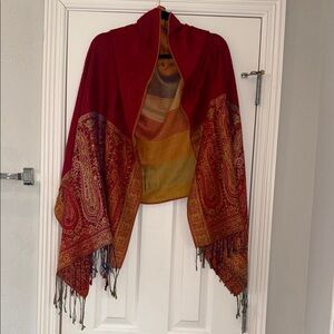Red and Gold Pashmina Silk Shawl